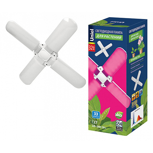Лампа для рассады и цветения Uniel 32W 4-х лепестковая матовая  Лампа для рассады и цветения Uniel 32W 4-х лепестковая матовая