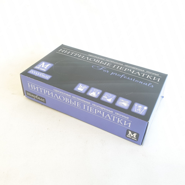 Перчатки неопудренные нитрил голубые размер M (50пар) 1уп (СК-Маркет)