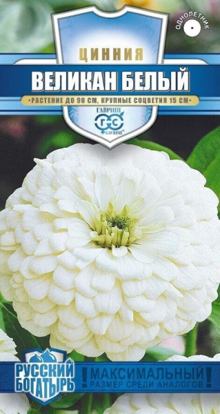 Цинния Великан белый Русский богатырь однолетник 0,3г (Гавриш)