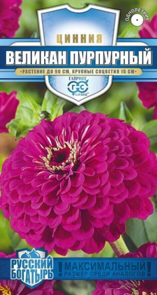 Цинния Великан пурпурный Русский богатырь однолетник 0,3г (Гавриш)