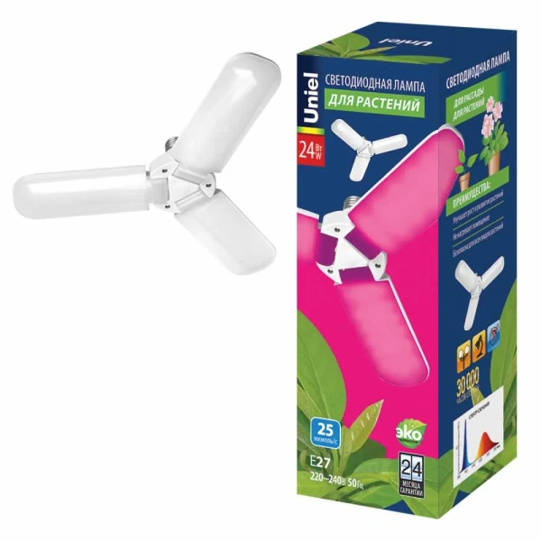 Лампа для рассады и цветения Uniel 24W 3-х лепестковая матовая Лампа для рассады и цветения Uniel 24W 3-х лепестковая матовая