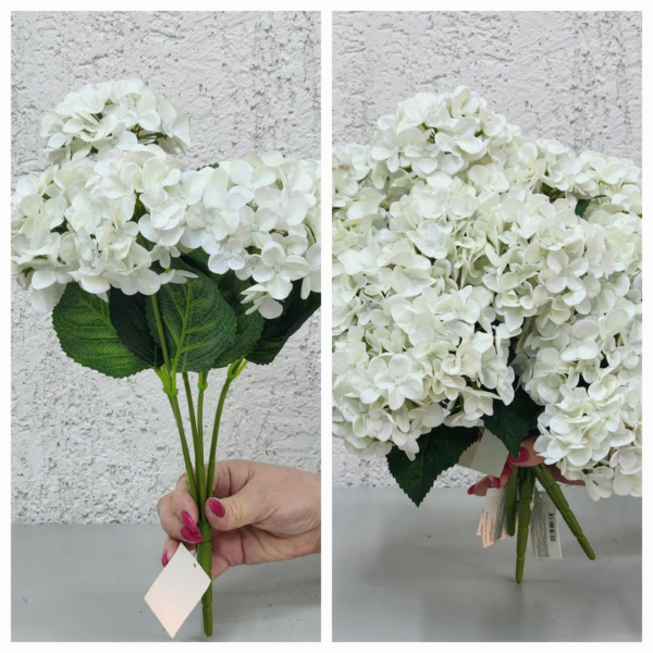Ветка Гортензии PKSBD-7 белая 5 бутонов 40см (СС)