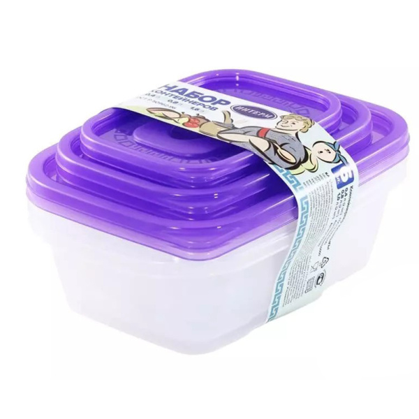 Набор контейнеров прозрачно-фиолетовый 6шт НК2 (0,4-2шт 0,8л-2шт 1,6л-2шт) (Интерм)  